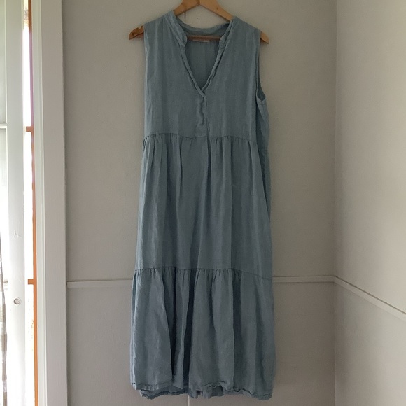 Blue Linen Sleeveless Dress M - Picture 1 of 4